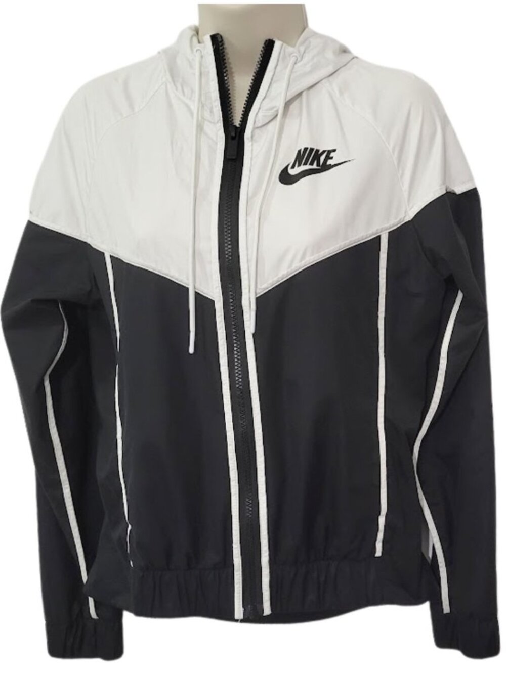 NIKE Black & White Windrunner Full-Zip Sportswear Hooded Jacket - Women's XS